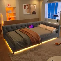 Schlafsofa, Daybett, Tagesbett, 90x200cm, Schlafsofa mit Lattenrost (ohne Matratze), Ambientebeleuchtung mit Fernbedienung, Kopfteil mit Knopftuft,... - Grau