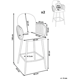 Beliani Set mit 2 Barstühlen AMITY Stoff Taupe