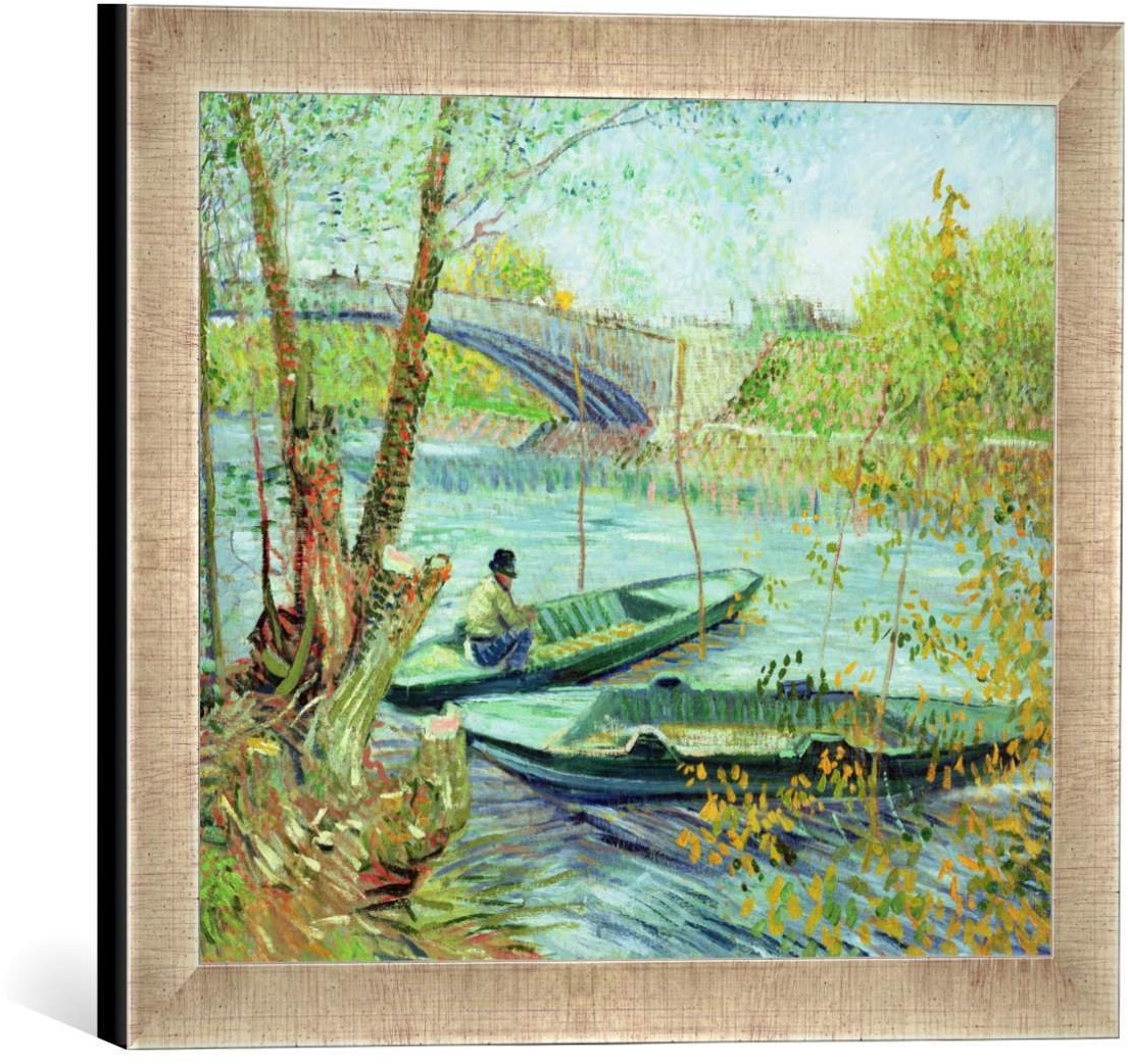 Gerahmtes Bild von Vincent Van Gogh Fishing in The Spring. Pont de Clichy, 1887", Kunstdruck im hochwertigen handgefertigten Bilder-Rahmen, 40x30 cm, Silber Raya
