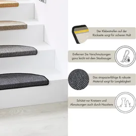 Andiamo Stufenmatte Skagen Made in Netherlands« halbrund 5 mm Höhe meliert, selbstklebend, strapazierfähig, 15 Stück in einem Set Treppenstufen Matten zum Schutz ihrer Treppe - Treppenteppich Stufenmatten innen Treppenschutz 28 x 65 cm anthrazit