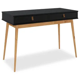 Idimex Schreibtisch Wanda mit 2 Schubladen aus Massivholz schwarz / Eiche farben Bürotisch mit konischen Beinen, Home Office Tisch, Büromöbel mit Stauraum
