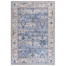 mazovia Teppich Blau Boho Rahmen, Pflanzlich - Wohnzimmer, Schlafzimmer, Esszimmer, Büro - Maschinenwaschbar - Kurzflor Rechteckig mit Oeko-TEX®, Rahmen Orientalisch - 160x230 cm