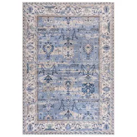mazovia Teppich Blau Boho Rahmen, Pflanzlich - Wohnzimmer, Schlafzimmer, Esszimmer, Büro - Maschinenwaschbar - Kurzflor Rechteckig mit Oeko-TEX®, Rahmen Orientalisch - 160x230 cm