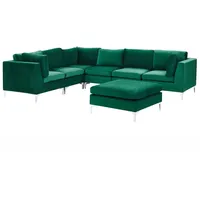 Modulares 6-Sitzer Ecksofa mit Ottomane Samt Grün rechtsseitig Metallbeine Evja