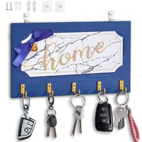 Echehi Schlüsselhalter aus Holz mit 5 Haken, Selbstklebend oder bohrbar, 2-Wege-Installation, Schlüsselbrett, Schlüsselbretter für Zuhause (Blau)