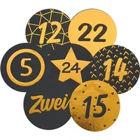 Frau WUNDERVoll® 24 Adventskalenderzahlen AUFKLEBER schwarz matt,gold, Durchmesser 4 cm / Sticker, Weihnachten, Adventskalender, DIY Kalender, Kindergeburtstag, Auf...