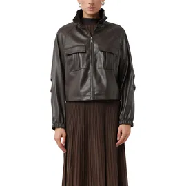 Comma, Jacke in Leder-Optik mit Stehkragen, Dunkelbraun, 38