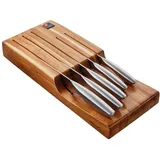 Richardson Sheffield FORME Messerblock für Schublade, 5-teiliges Set, Hochwertiges Akazienholz, inklusive 5 Edelstahl-Küchenmessern zur sicheren, platzsparenden Aufbewahrung