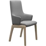 Polsterstuhl STRESSLESS "Laurel", grau (wild dove batick, eiche gekalkt), B:58cm H:105cm T:60cm, Leder BATICK: BATICK ist ein leicht korrigiertes, durchgefärbtes und genarbtes Möbelleder, bei dem die meisten Unebenheiten und Spuren in der Regel entfernt wurden., Stühle, Polsterstuhl, High Back mit Armlehne, Größe L, mit abgerundeten Beinen in Eiche