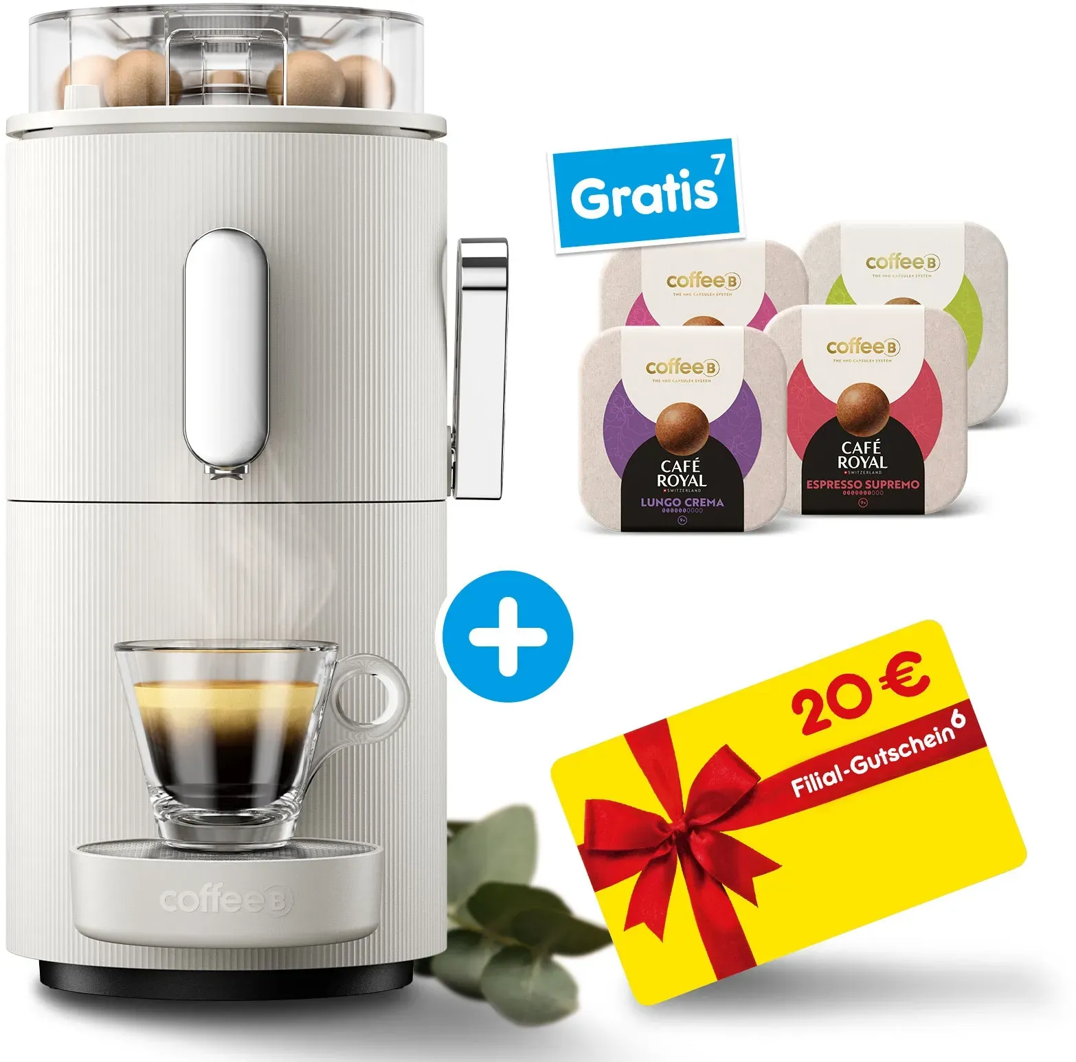 CoffeeB Kaffeemaschine Globe, weiß + 4 Gratis Packungen Coffee Balls + 20€ Gutschein