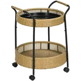 Outsunny Servierwagen Rattan Trolley mit 2 Regalen, Natur, Metall, 50x66x50 cm Esszimmer, Servierwagen