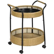 Outsunny Servierwagen Rattan Trolley mit 2 Regalen, Natur, Metall, 50x66x50 cm Esszimmer, Servierwagen
