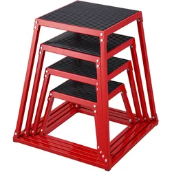 VEVOR 4-teilige Plyometrische Sprungboxen, 305/458/609/762 mm Plyometric Box Rot, Rutschfestes Fitness-Übungs-Step-Up-Box-Set für Heim-Fitness-Training, Konditions-Krafttraining, Jump Training Tragbar