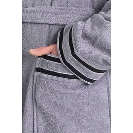 Bruno Banani Herrenbademantel BRUNO BANANI "Roy, ideal für Sauna & Spa, Standardlänge & Überlänge" Gr. M, grau, L:145cm, Walkfrottee, Hausmäntel, Herrenbademantel, farblich abgesetzten Streifen, Bademantel, S-3XL, auch in extra lang