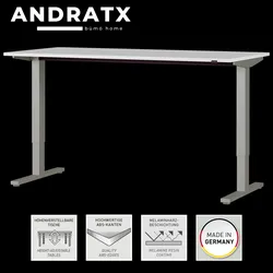 bümö Andratx elektrisch höhenverstellbarer Schreibtisch 180x80 cm in Lichtgrau, Gestell: Silber - Schreibtisch höhenverstellbar elektrisch,
