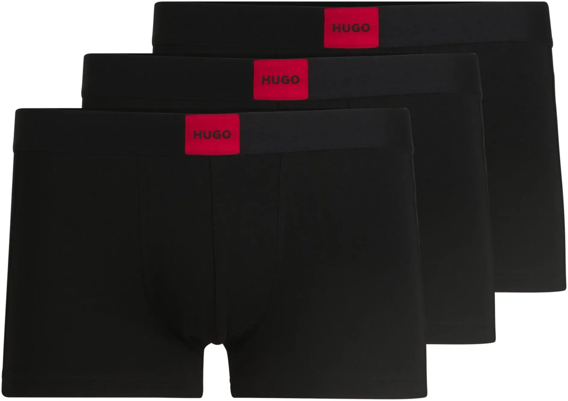 Trunk HUGO UNDERWEAR, Herren, Gr. S, 3 Stk., schwarz (3x schwarz), Single Jersey, Obermaterial: 95% Baumwolle, 5% Elasthan, körpernah, Unterhosen, mit kontrastfarbenen Logobadge