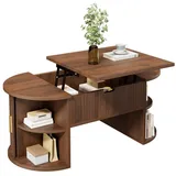 ABRIHOME Couchtisch in Walnuss höhenverstellbar mit Schiebetüren und Stauraum | Gr.: onesize