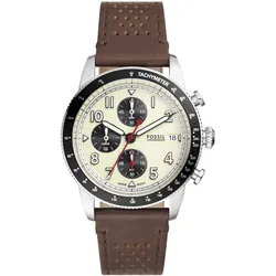 Chronograph FOSSIL "SPORT TOURER", braun (dunkelbraun), Armbanduhren, Herren, Quarzuhr, Armbanduhr, Herrenuhr, Lederarmband, analog, Tag