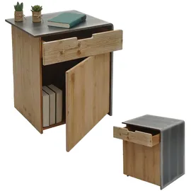 Mendler Kommode HWC-L76, Nachttisch Beistelltisch, Industrial Massiv-Holz MVG-zertifiziert 60x50x40cm, natur mit Metall-Optik
