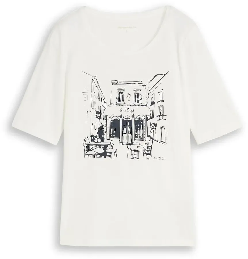 TOM TAILOR Damen Slim Fit T-Shirt mit Print, weiß, Uni, Gr. XXXL