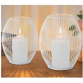 luxuskollektion Kerzenständer 2er Set Metall Weiss für Stumpenkerzen