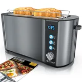 KESSER® Toaster mit Brötchenaufsatz, Langschlitz 4 Scheiben mit 6 Bräunungsstufen + Auftau- & Aufwärmefunktion, Abschaltautomatik, Liftfunktion, inkl. Krümelblech und Rezeptbuch Anthrazit