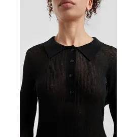 QS Leicht transparenter Pullover mit Knopfleiste und Polokragen Schwarz L
