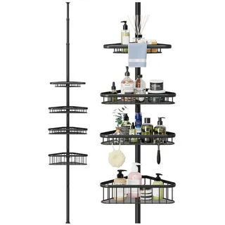 YOLEO Duschregal Teleskop Duschregal ohne Bohren Teleskopregal mit 4 Duschkorb schwarz