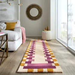 Wollteppich FLAIR RUGS "Kai Wool Border", pink, B:60cm H:10mm L:230cm, Wolle, Teppiche, Kai Wool Border Läufer Teppich