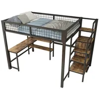 Rutaqian Hochbett Hochbett, 140x200cm, Eisenbett, Ablageleiter, mehrere Regale (1-St) Ohne Matratze,Einbauschrank, Schreibtisch, schwarz /Weiß