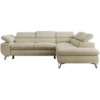 ECKSOFA PABLO L Beige Velvet - Rechts Seite mit Visco Topper
