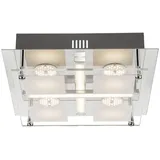 GLOBO LED Deckenlampe 4 Strahler Deckenleuchte Wohnzimmer Modern, Chrom Glas, LED 18W 1260Lm warmweiß, LxBxH 24x24x7 cm