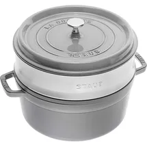 Staub Cocotte 26 cm rund graphitgrau mit Dämpfeinsatz