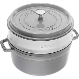 Staub Cocotte 26 cm rund graphitgrau mit Dämpfeinsatz
