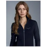 TRIGEMA Sweatjacke "TRIGEMA Jacke mit Kristallsteinen", Damen, Gr. S, blau (navy), Single Jersey, 95% Baumwolle, 5% Elastan, lang, ohne Ausschnitt, Sweatjacken Sweatjacke
