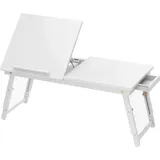 HOMCOM klappbarer und höhenverstellbarer Betttisch, Laptop-Ablage mit neigbarer Platte, Schublade, Betttisch aus Bambus, 83,5l x 33P x 23,5-34H cm, weiß   Aosom