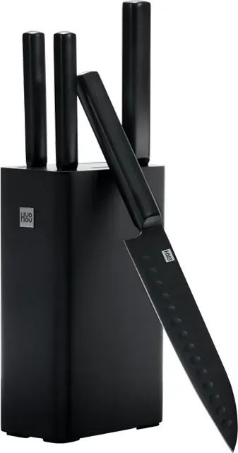 Huohou Hochkohlenstoff-Edelstahl Küchenmesserset – 50Cr15MoV Klingen, lebensmittelechte Nano-Antihaftbeschichtung, ergonomische Griffe, korrosions- und verschleißbeständig, modernes mattschwarzes Design