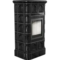 Kratki Kachelofen BLANKA Stahl Schwarz/Abdeckplatte Glas