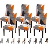 Jaotto Stuhlhussen 6er Set Wasserdicht Stuhlhussen für Esszimmerstühle Stretch Stuhlhussen Schwingstühle Waschbarer Universal Dekoration Stuhlbezug für Haus Restaurant Küche Hotel,Geometrie Orange