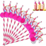 XIEXIESHER 3D Einhorn Strohhalme, 100 Stück Einhorn Kinderstrohhalme, Biologisch Abbaubar, Sommerparty Getränkedekoration für kalte Getränke, Smoothies, für Children's Birthday Party, Party Gifts