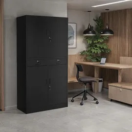 Tectake Metallschrank Stahl 180 x 80 x 40 cm Schwarz abschließbar