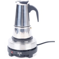 KIOPOWQ Elektrisch Kaffeekanne Espressokocher Kaffeebereiter Edelstahl Mokka Kaffeemaschine für 4 Tassen 200ml mit Elektroherd 220V