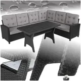 tectake® Gartenbank, Set mit Bank und Esstisch, Rattan Eckbank Outdoor Lounge, Sitzecke wetterfest als Gartenlounge, Balkon Möbel, Wintergarten, Terrasse - schwarz