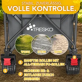 TRESKO Bollerwagen faltbar 300L mit Bremse Anthrazit