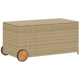 vidaXL Gartentruhe mit Rollen Beige 190L Poly Rattan