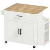 Homcom Kücheninsel Küchenwagen auf Rollen mit abklappbarer Arbeitsplatte, Küchenschrank mit Schublade Gewürzregal Ablage Handtuchhalter, Servie... - Weiß