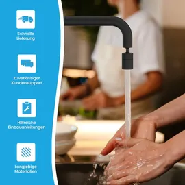 Bächlein Universal Wasserhahn-Aufsatz in Matt Schwarz mit zwei Strahlarten - Drehbarer Wasserhahn-Luftsprudler für Küchenarmaturen