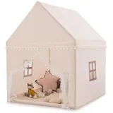 Costway Kinderspielhaus Kinderzelt, Kinderspielzelt für 3-4 Kinder mit Massivholzrahmen & Baumwolldecke 120x105x140cm Beige, Braun - Beige