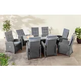 Konifera Garten-Essgruppe »New Paris«, (Set, 25-tlg., 8 Sessel, Rückenlehne verstellbar, Tisch 100x200x75 cm, inkl. Auflagen), Aluminium/Polyrattan grau