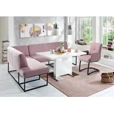 exxpo - sofa fashion Eckbank EXXPO - SOFA FASHION "Affogato, bequem und elegant, hochwertige Detailverarbeitung", lila (flieder), B:157cm H:82cm T:245cm, Struktur: Webvelour 100% Polyester, Sitzbänke, Eckbank, Frei im Raum stellbar